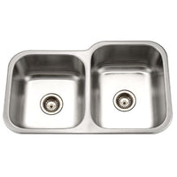 Thumbnail for Houzer Medallion Classic Series Undermount Stainless Steel 60/40 Double Bowl Kitchen Sink, Small Bowl Left Kitchen Sink - Undermount Houzer 