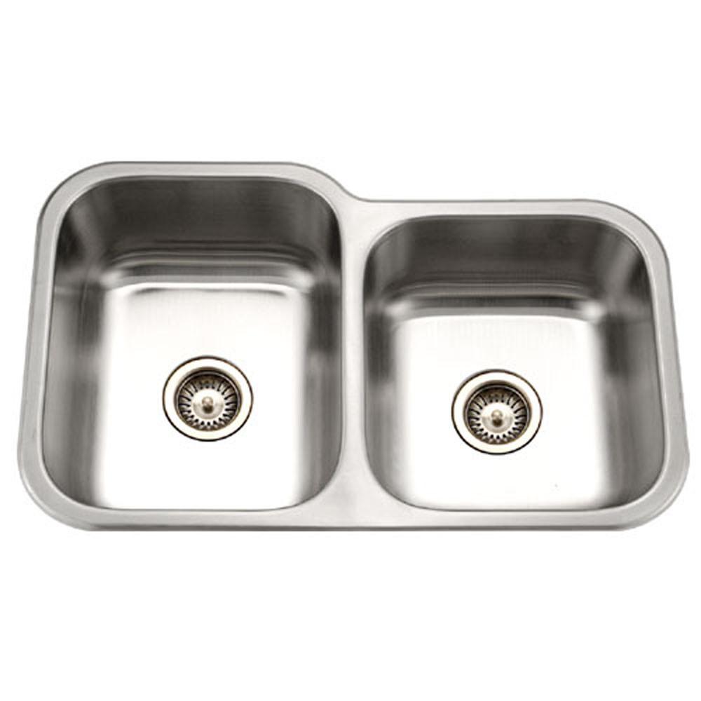 Houzer Medallion Classic Series Undermount Stainless Steel 60/40 Double Bowl Kitchen Sink, Small Bowl Right Kitchen Sink - Undermount Houzer 