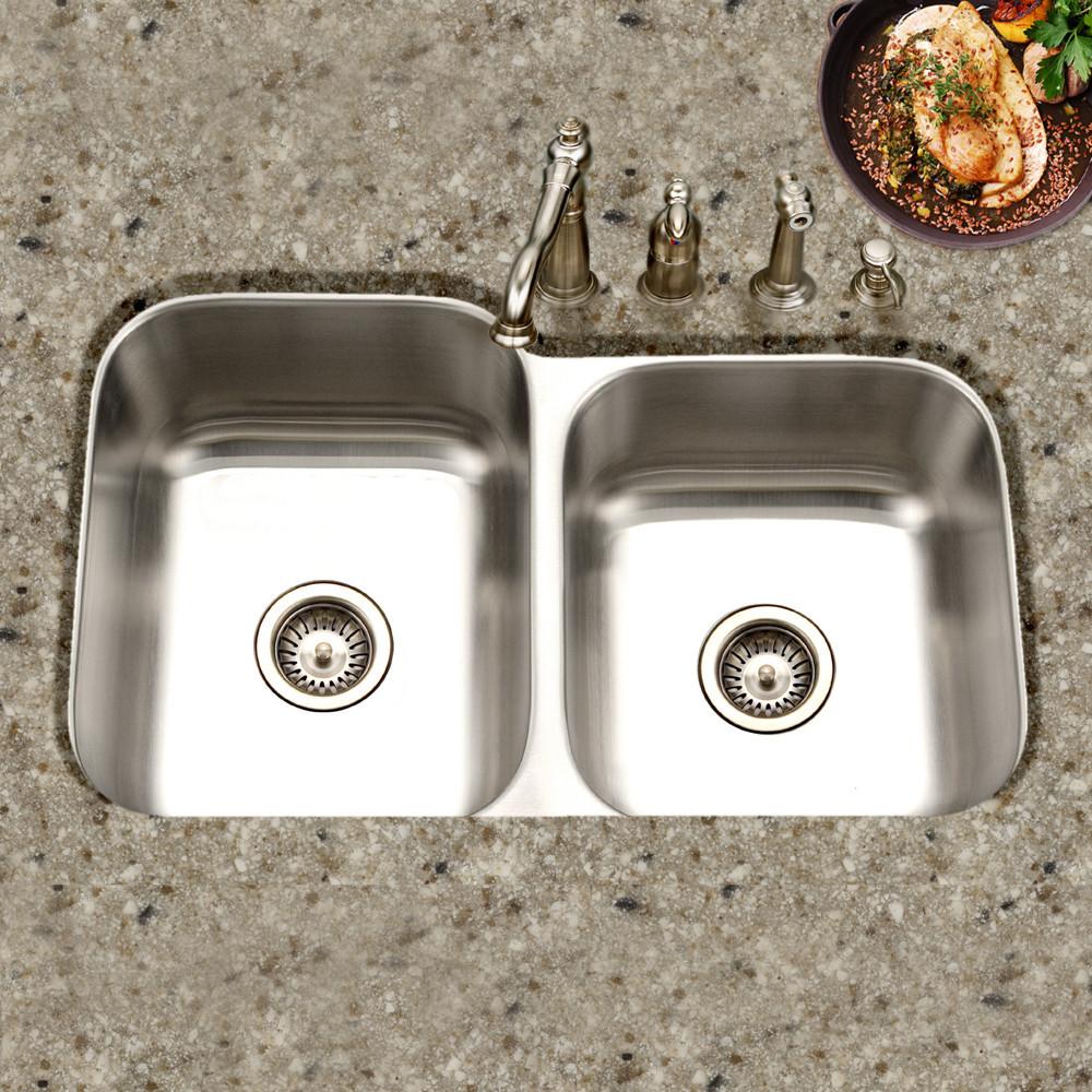 Houzer Medallion Classic Series Undermount Stainless Steel 60/40 Double Bowl Kitchen Sink, Small Bowl Right Kitchen Sink - Undermount Houzer 