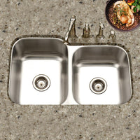 Thumbnail for Houzer Medallion Classic Series Undermount Stainless Steel 60/40 Double Bowl Kitchen Sink, Small Bowl Right Kitchen Sink - Undermount Houzer 