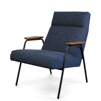 Thumbnail for Melbourne Modern Mid Century Lounge Chair with Walnut Wood Armrests and Black Steel Legs (Upholstered Seat ) Dining Chair Gingko Blue 