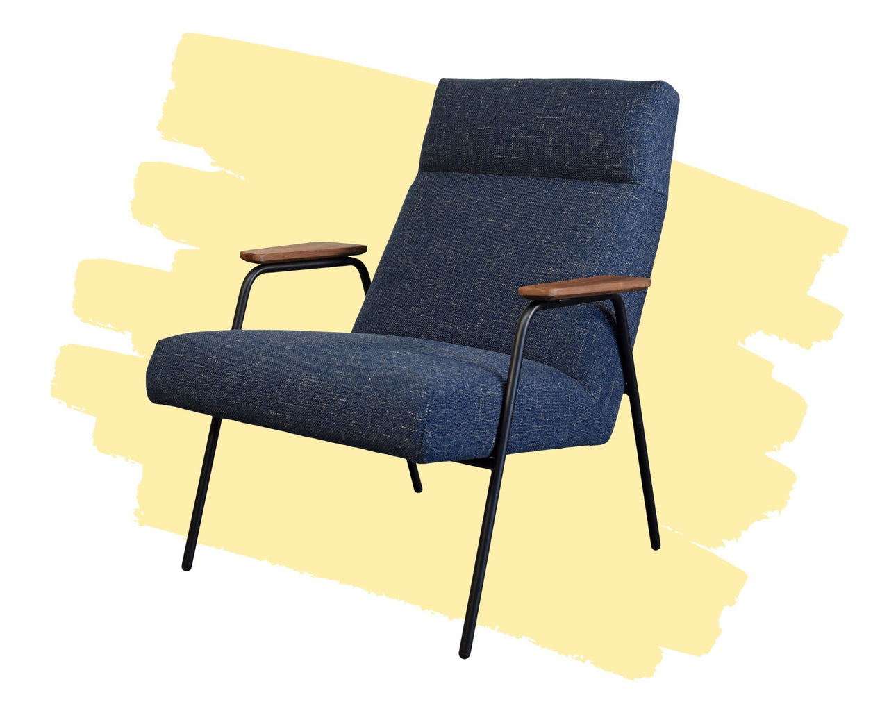 Melbourne Modern Mid Century Lounge Chair with Walnut Wood Armrests and Black Steel Legs (Upholstered Seat ) Dining Chair Gingko 