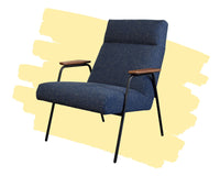 Thumbnail for Melbourne Modern Mid Century Lounge Chair with Walnut Wood Armrests and Black Steel Legs (Upholstered Seat ) Dining Chair Gingko 