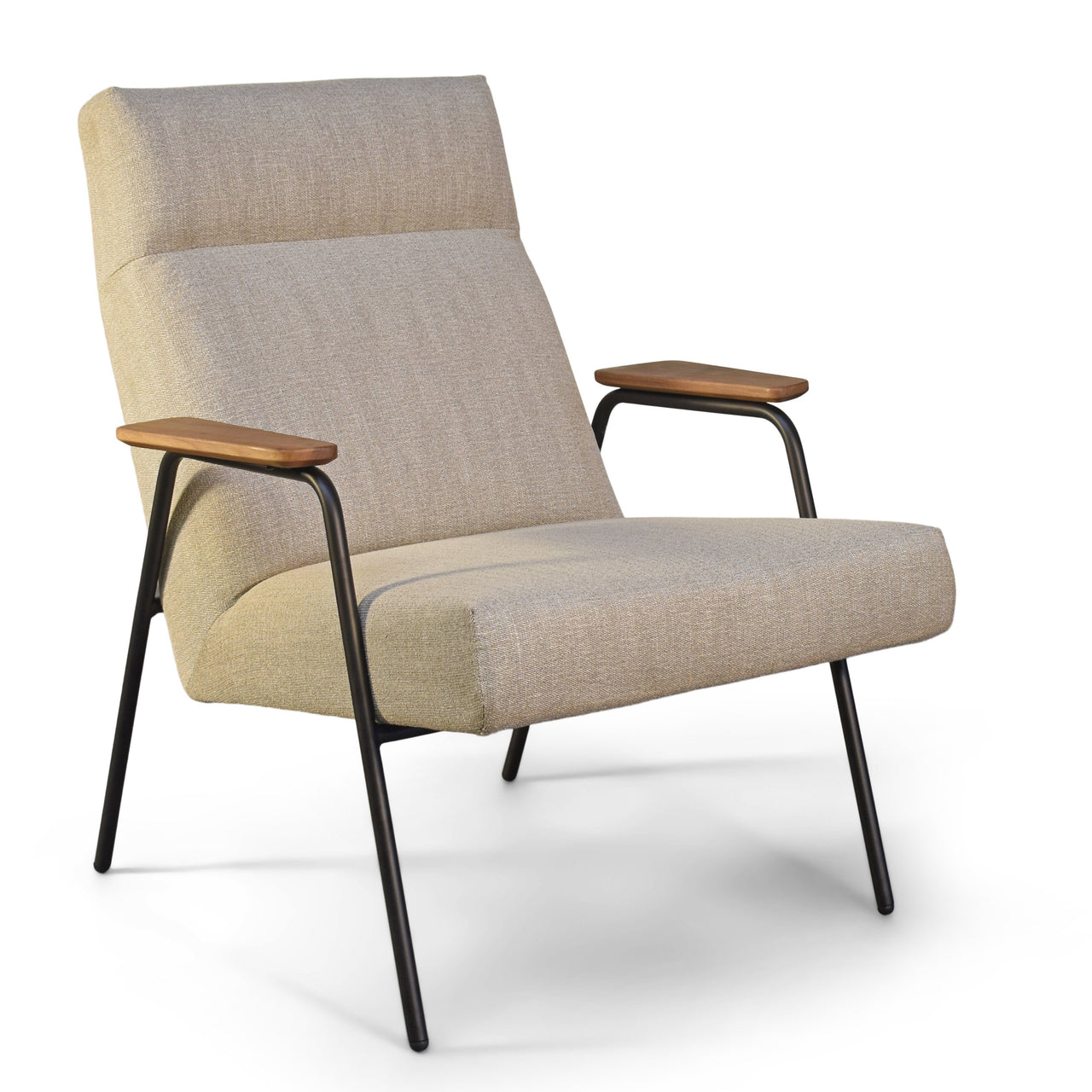 Melbourne Modern Mid Century Lounge Chair with Walnut Wood Armrests and Black Steel Legs (Upholstered Seat ) Dining Chair Gingko White 