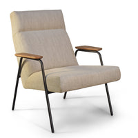 Thumbnail for Melbourne Modern Mid Century Lounge Chair with Walnut Wood Armrests and Black Steel Legs (Upholstered Seat ) Dining Chair Gingko White 