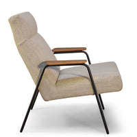 Thumbnail for Melbourne Modern Mid Century Lounge Chair with Walnut Wood Armrests and Black Steel Legs (Upholstered Seat ) Dining Chair Gingko 