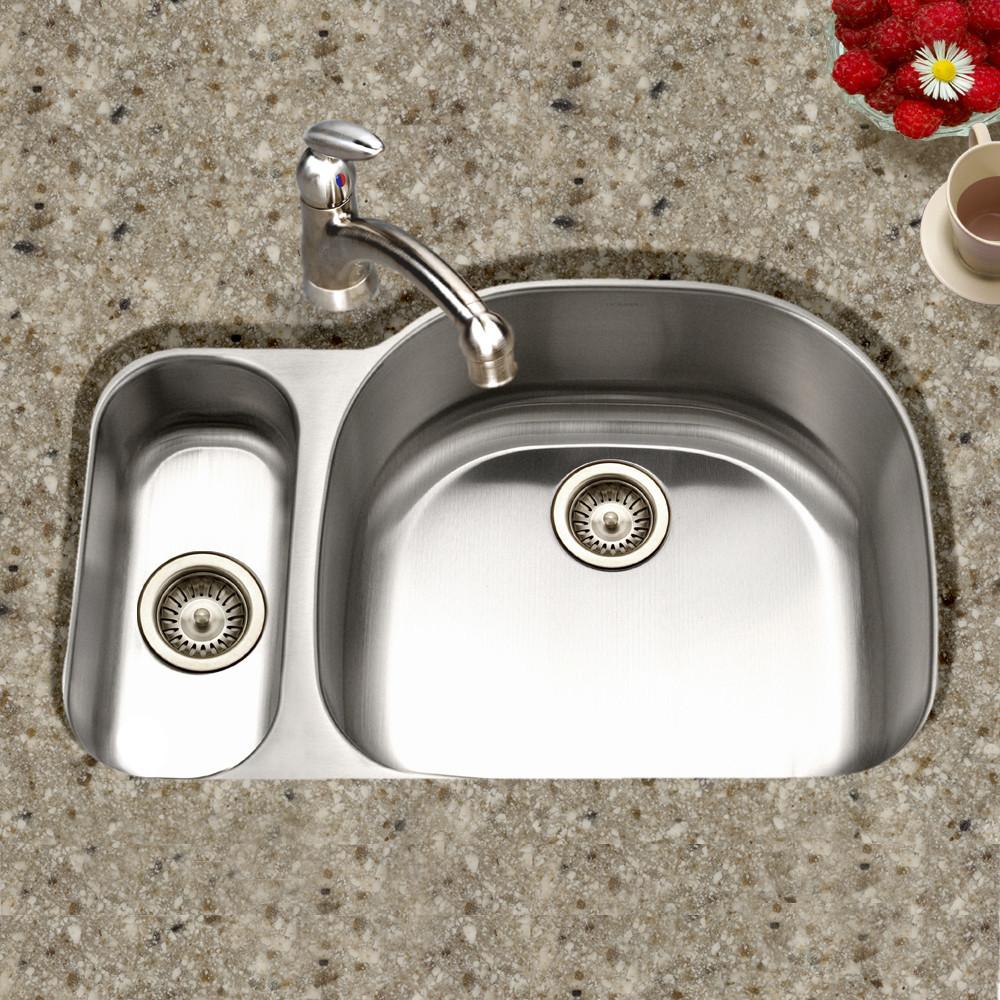 Houzer Medallion Designer Series Undermount Stainless Steel 70/30 Double Bowl Kitchen Sink, Small Bowl Left Kitchen Sink - Undermount Houzer 