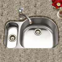 Thumbnail for Houzer Medallion Designer Series Undermount Stainless Steel 70/30 Double Bowl Kitchen Sink, Small Bowl Left Kitchen Sink - Undermount Houzer 