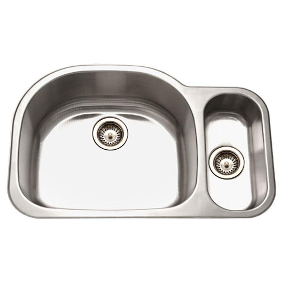 Houzer Medallion Designer Series Undermount Stainless Steel 70/30 Double Bowl Kitchen Sink, Small Bowl Right Kitchen Sink - Undermount Houzer 