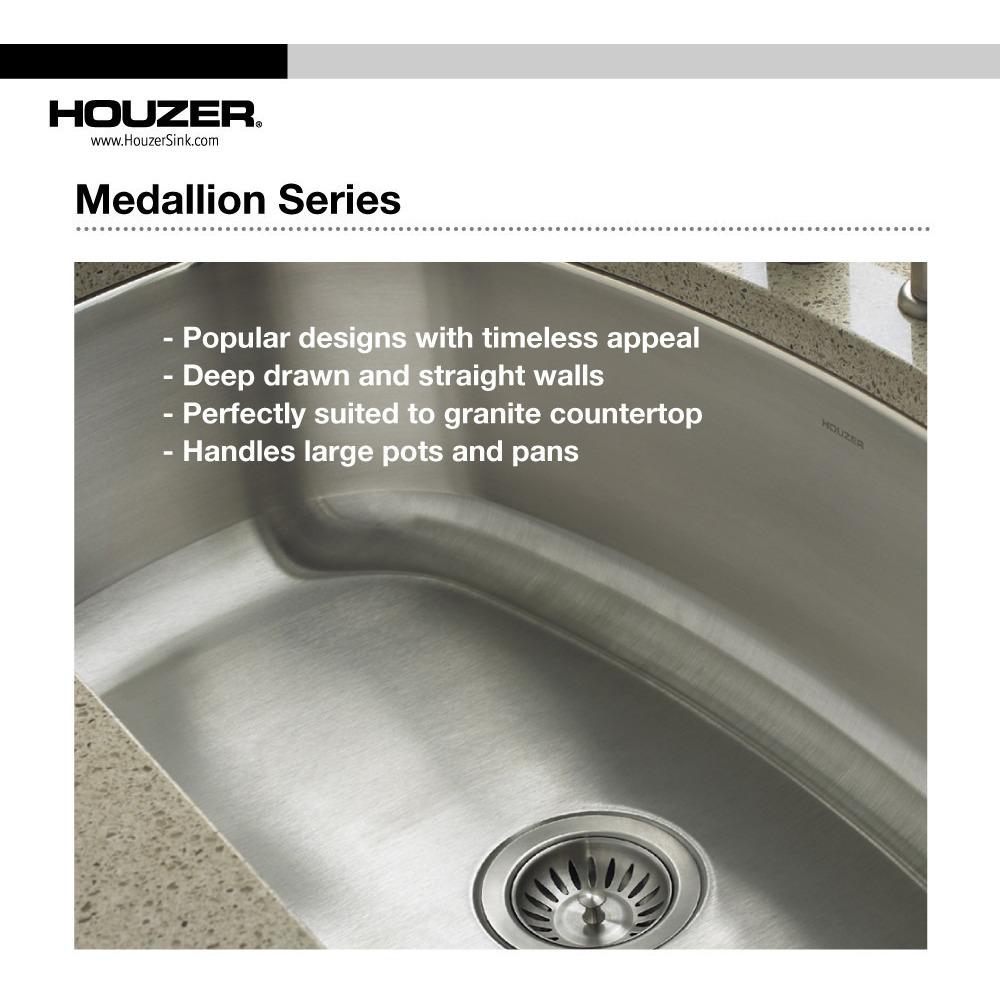 Houzer Medallion Designer Series Undermount Stainless Steel 70/30 Double Bowl Kitchen Sink, Small Bowl Right Kitchen Sink - Undermount Houzer 