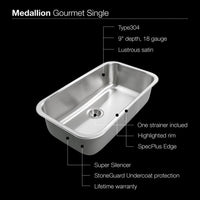Thumbnail for Houzer Medallion Gourmet Series Undermount Stainless Steel Large Single Bowl Kitchen Sink Kitchen Sink - Undermount Houzer 