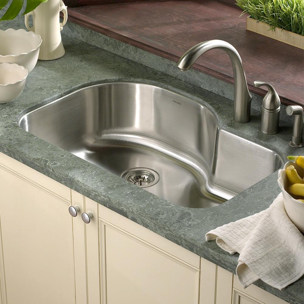 Houzer Medallion Gourmet Series Undermount Stainless Steel Offset Single Bowl Kitchen Sink Kitchen Sink - Undermount Houzer 