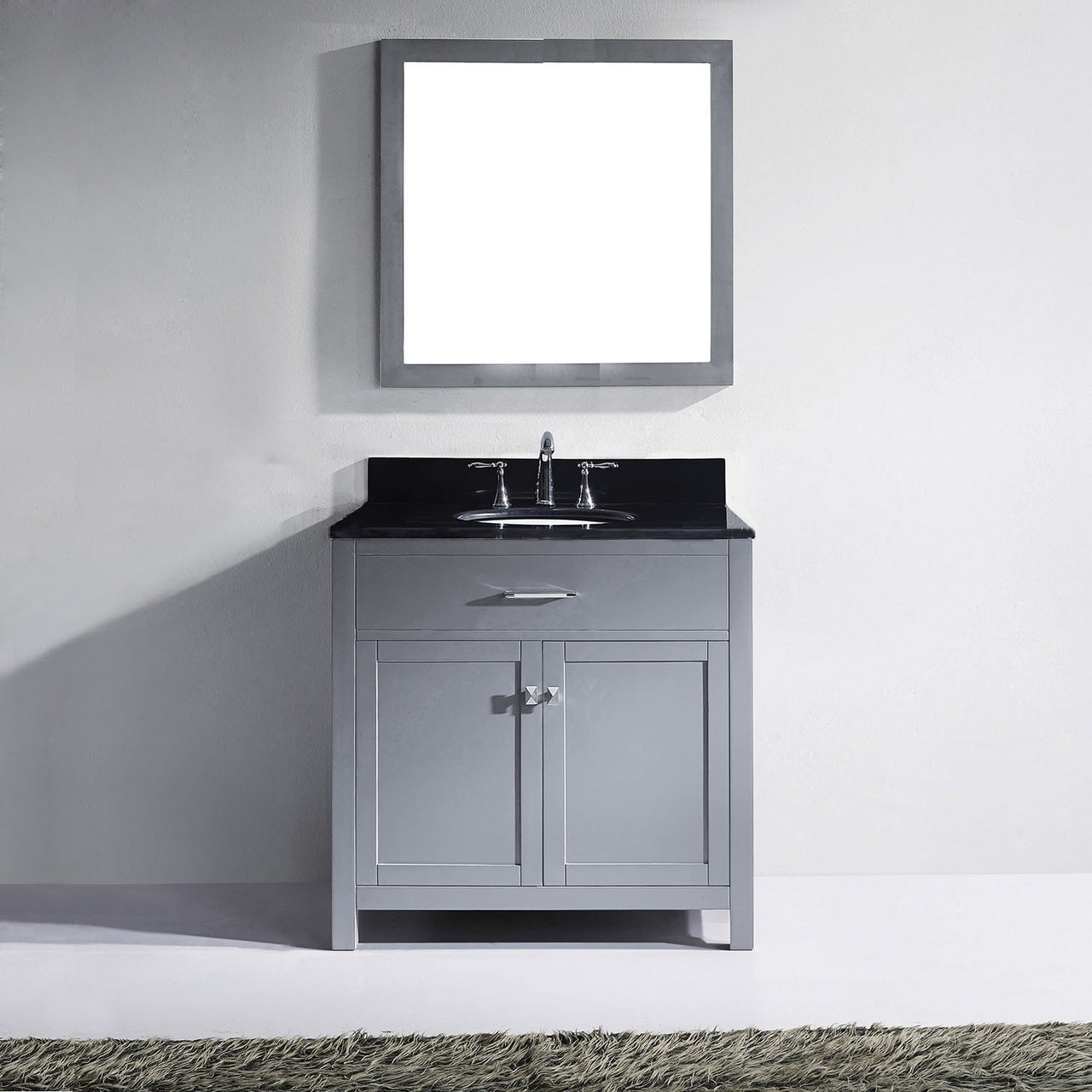 Virtu USA Caroline 36" Single Round Sink Grey Top Vanity in Grey with Mirror Vanity Virtu USA 