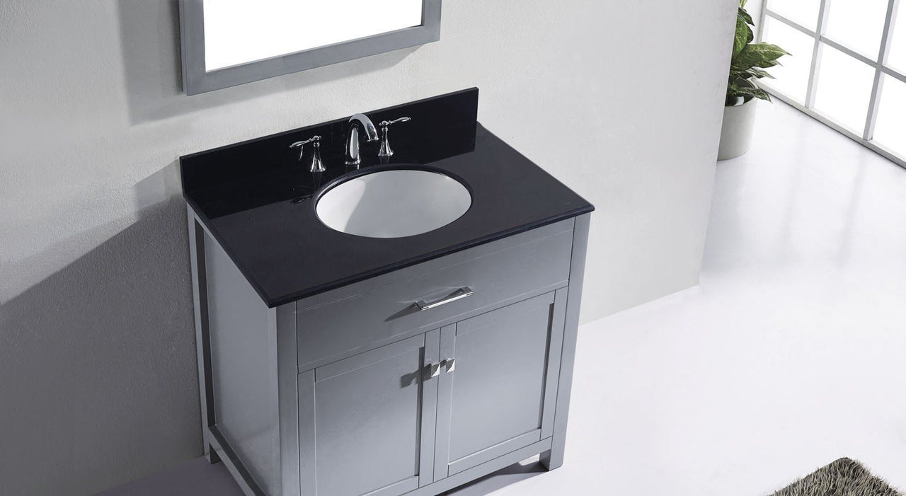 Virtu USA Caroline 36" Single Round Sink Grey Top Vanity in Grey with Mirror Vanity Virtu USA 