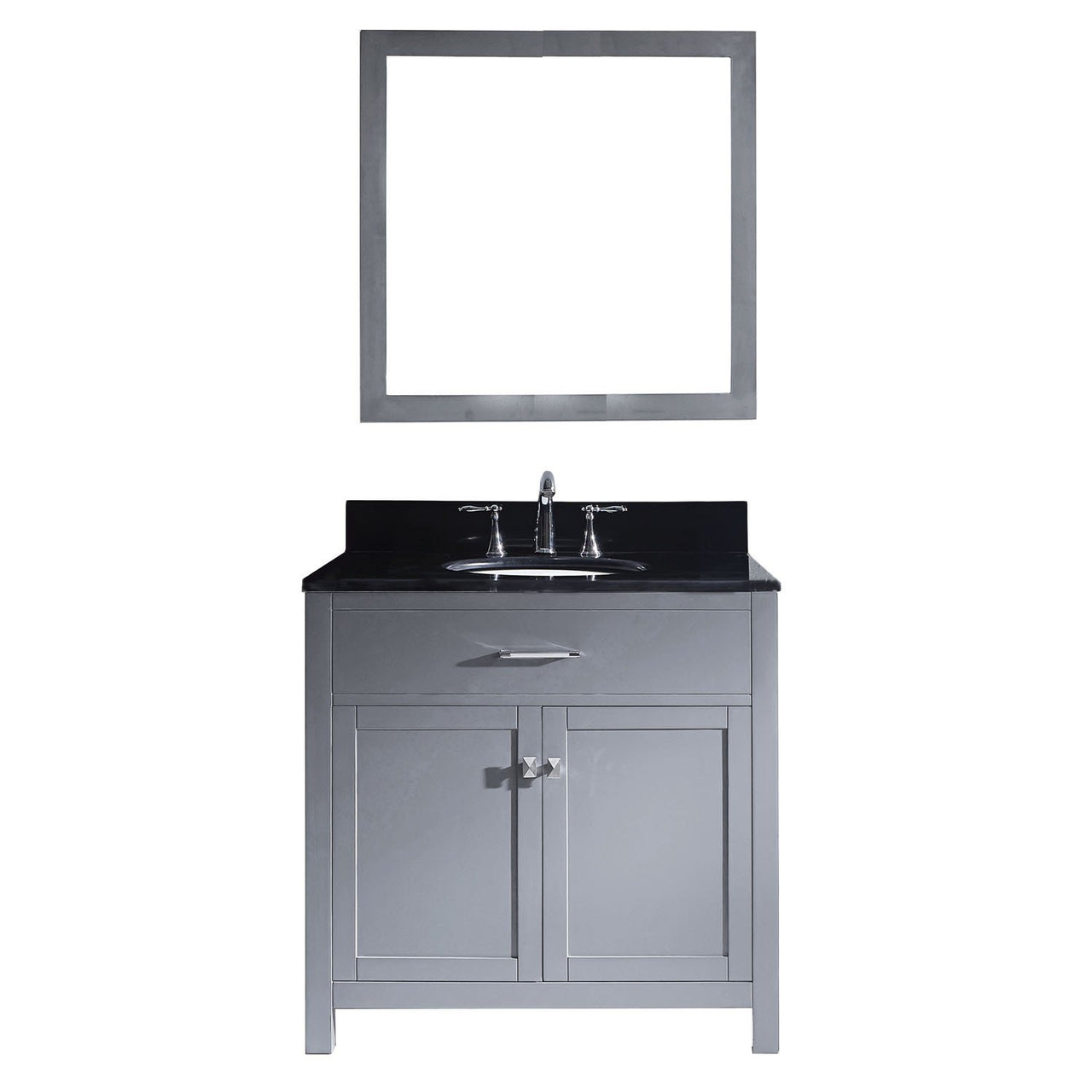 Virtu USA Caroline 36" Single Round Sink Grey Top Vanity in Grey with Mirror Vanity Virtu USA 