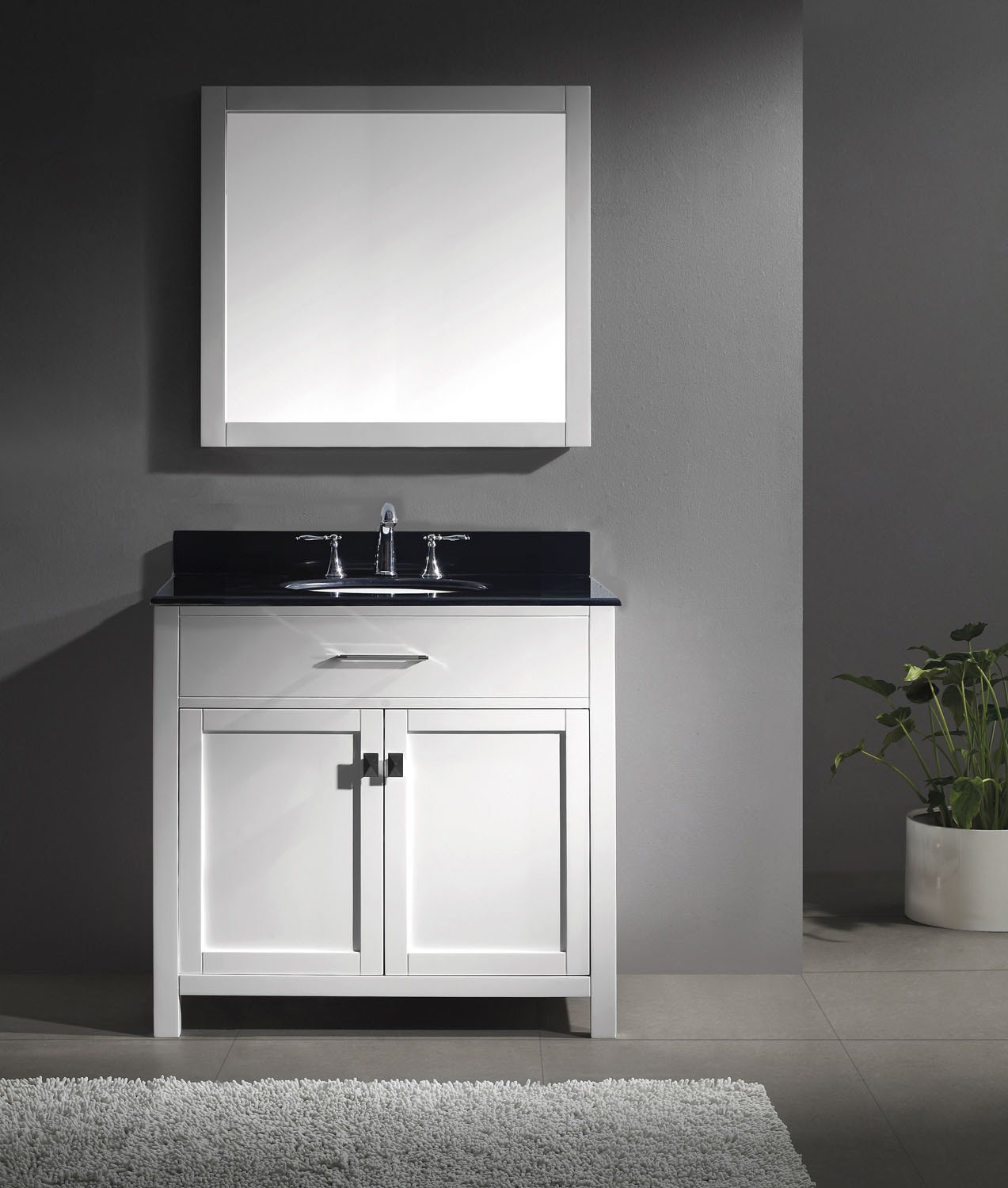 Virtu USA Caroline 36" Single Round Sink White Top Vanity in White with Mirror Vanity Virtu USA 