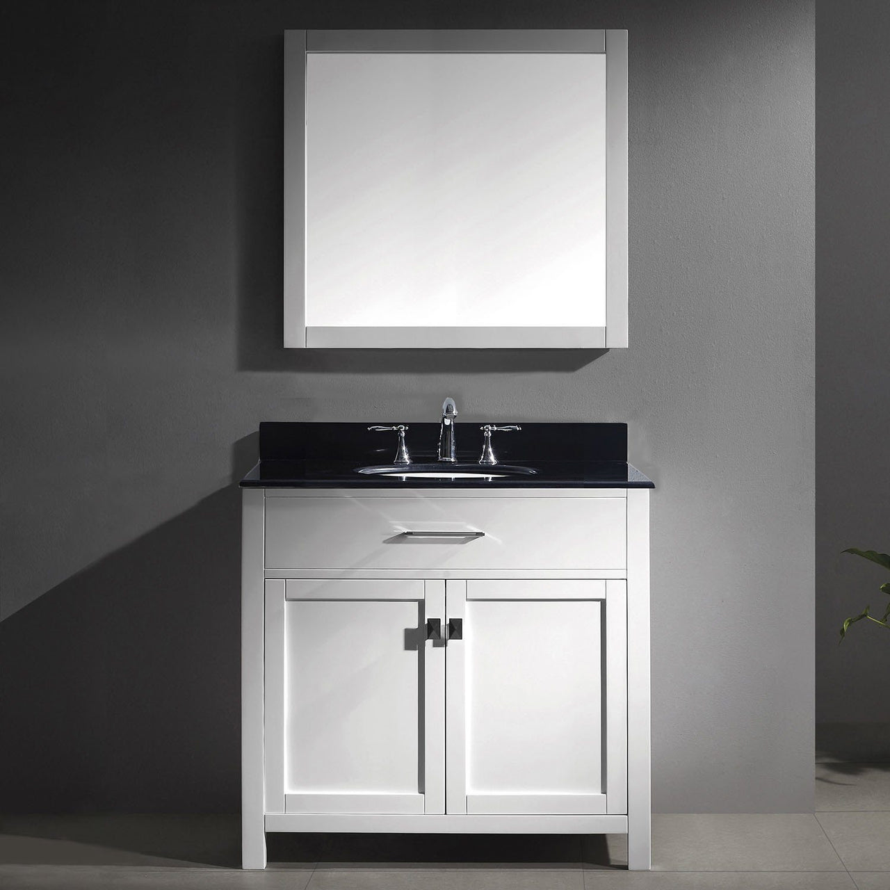 Virtu USA Caroline 36" Single Round Sink White Top Vanity in White with Mirror Vanity Virtu USA 