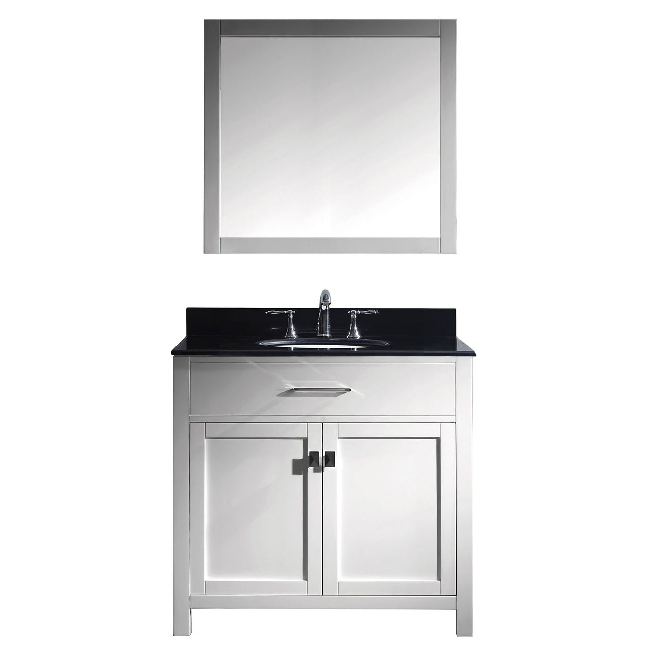 Virtu USA Caroline 36" Single Round Sink White Top Vanity in White with Mirror Vanity Virtu USA 