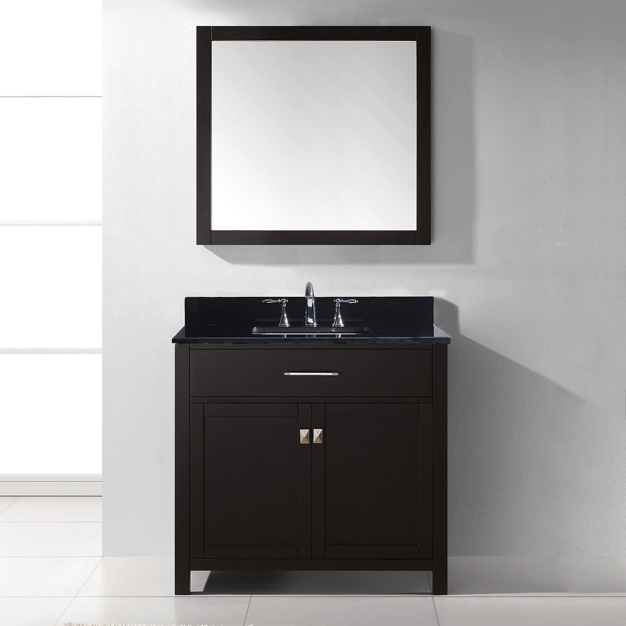 Virtu USA Caroline 36" Single Square Sink Espresso Top Vanity with Mirror Vanity Virtu USA 