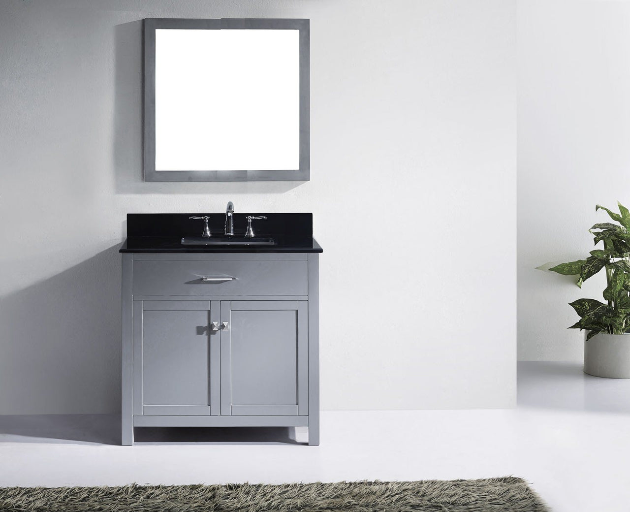 Virtu USA Caroline 36" Single Square Sink Grey Top Vanity in Grey with Mirror Vanity Virtu USA 