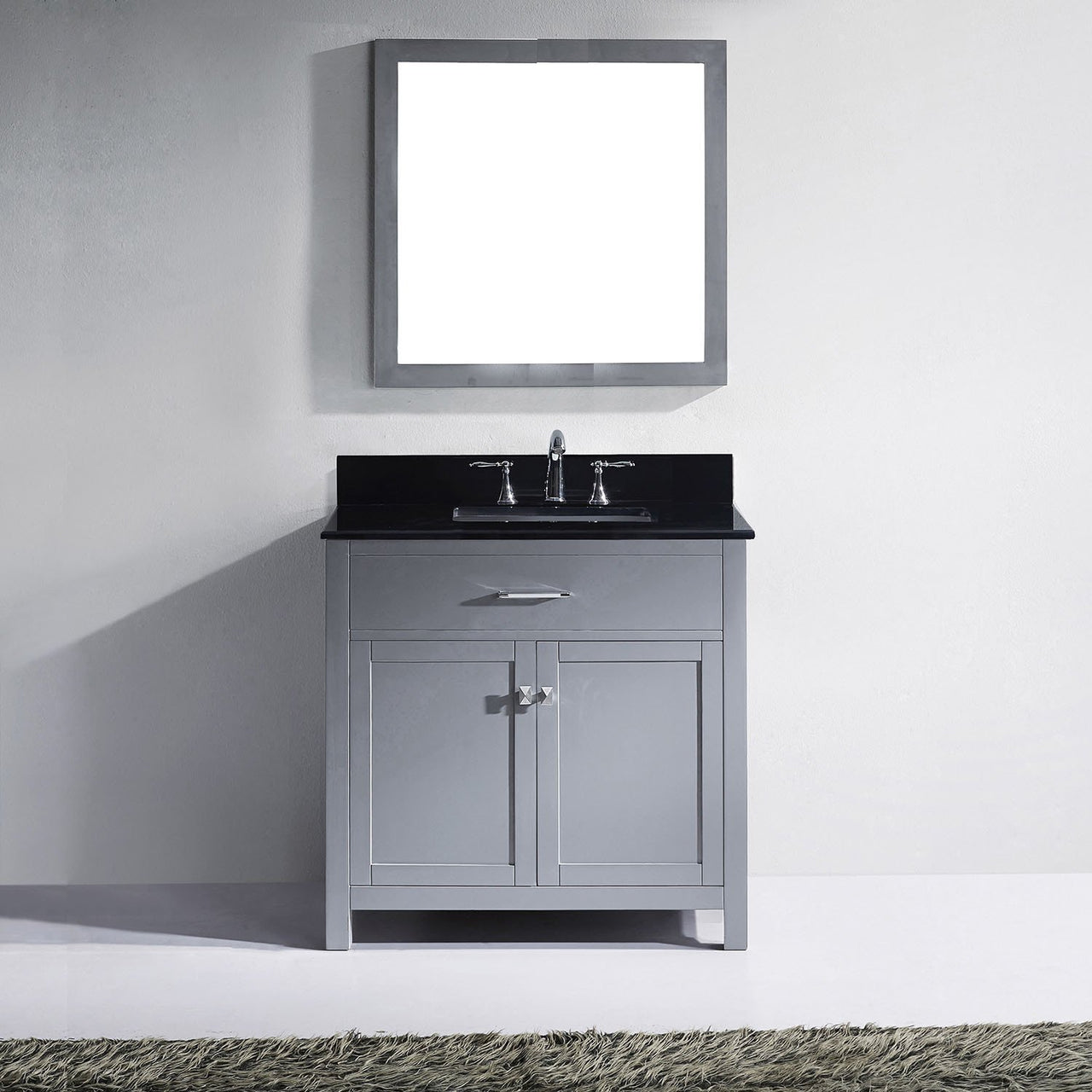 Virtu USA Caroline 36" Single Square Sink Grey Top Vanity in Grey with Mirror Vanity Virtu USA 