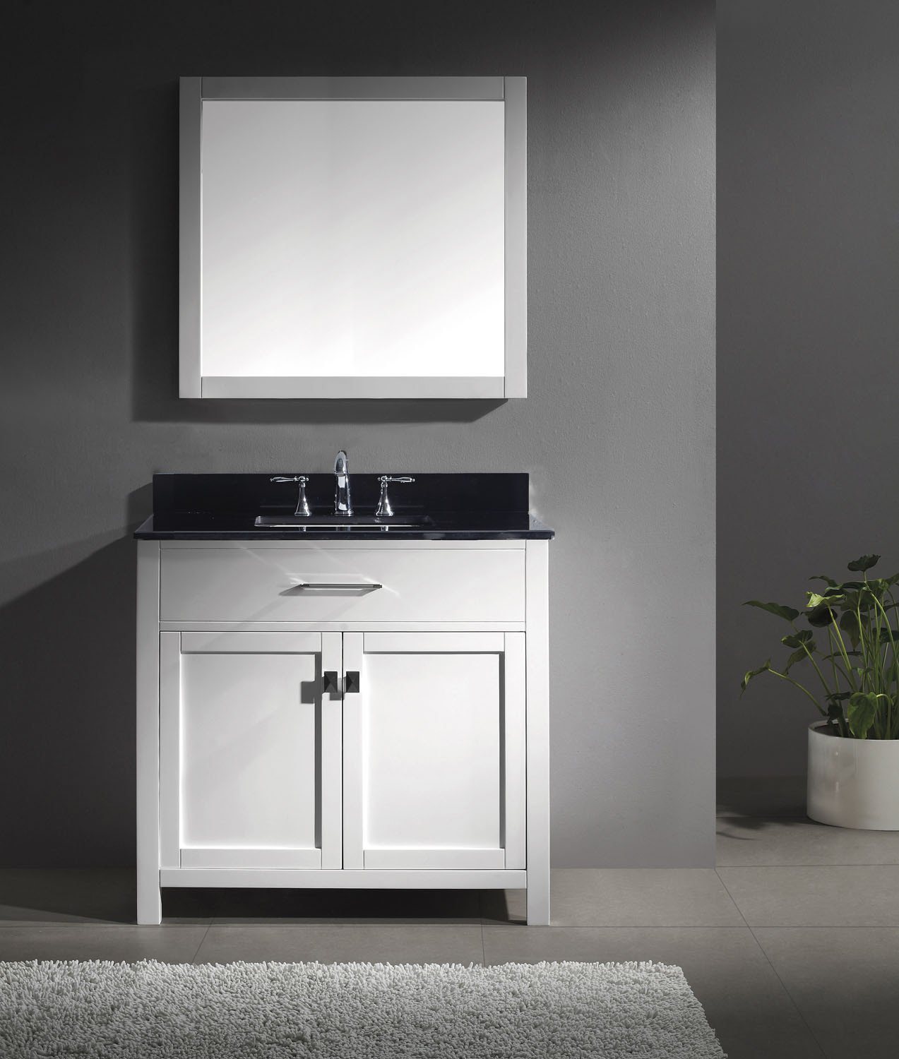 Virtu USA Caroline 36" Single Square Sink White Top Vanity in White with Mirror Vanity Virtu USA 