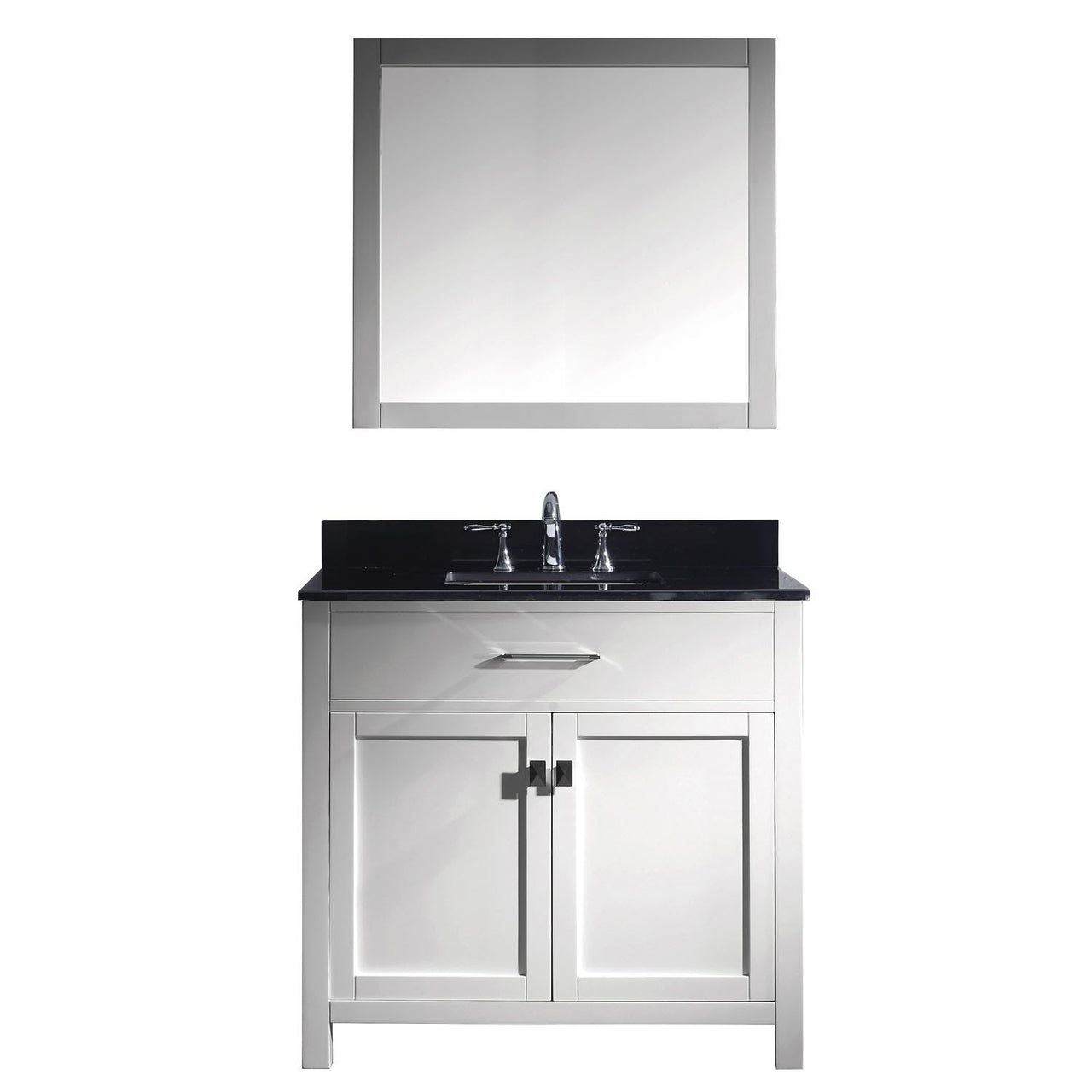 Virtu USA Caroline 36" Single Square Sink White Top Vanity in White with Mirror Vanity Virtu USA 