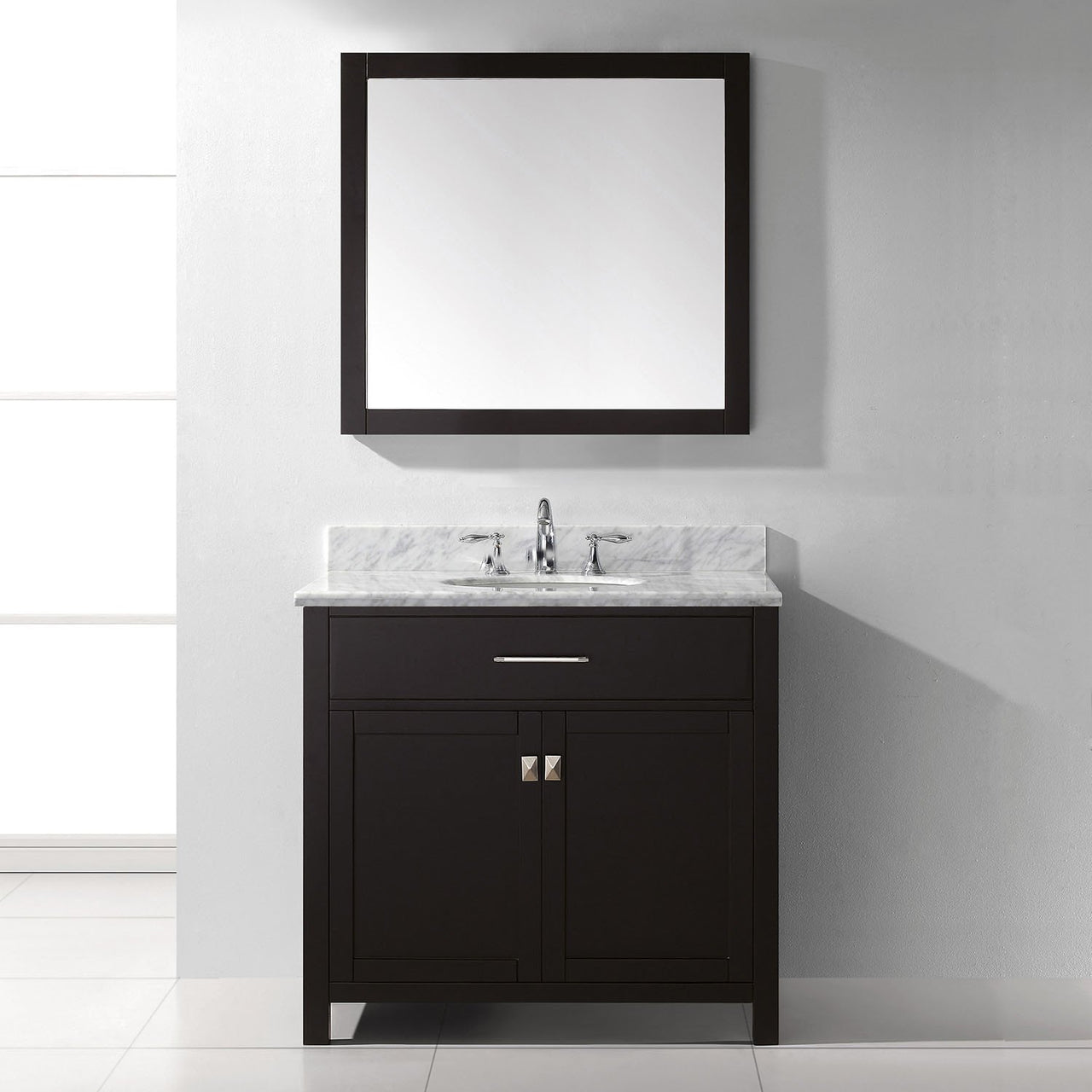 Virtu USA Caroline 36" Single Round Sink Espresso Top Vanitywith Mirror Vanity Virtu USA 