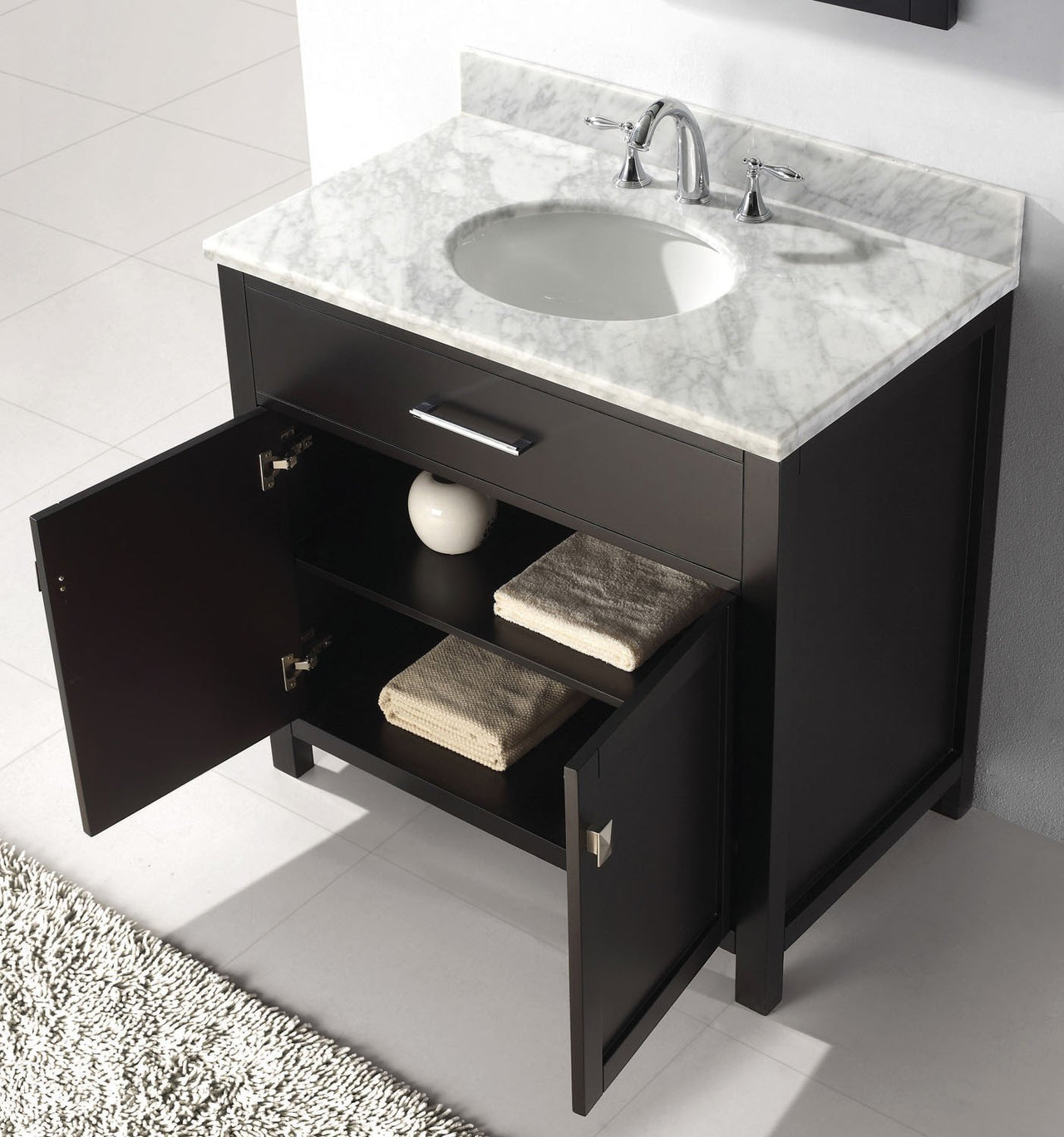 Virtu USA Caroline 36" Single Round Sink Espresso Top Vanitywith Mirror Vanity Virtu USA 