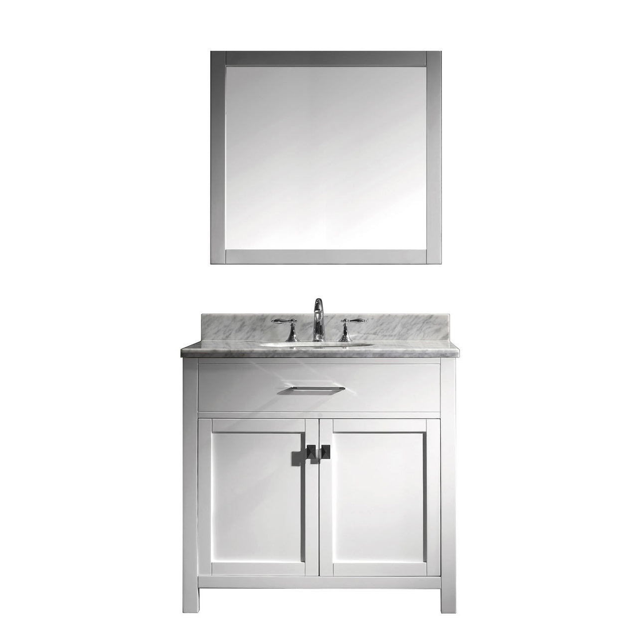 Virtu USA Caroline 36" Single Round Sink White Top Vanity in White with Mirror Vanity Virtu USA 