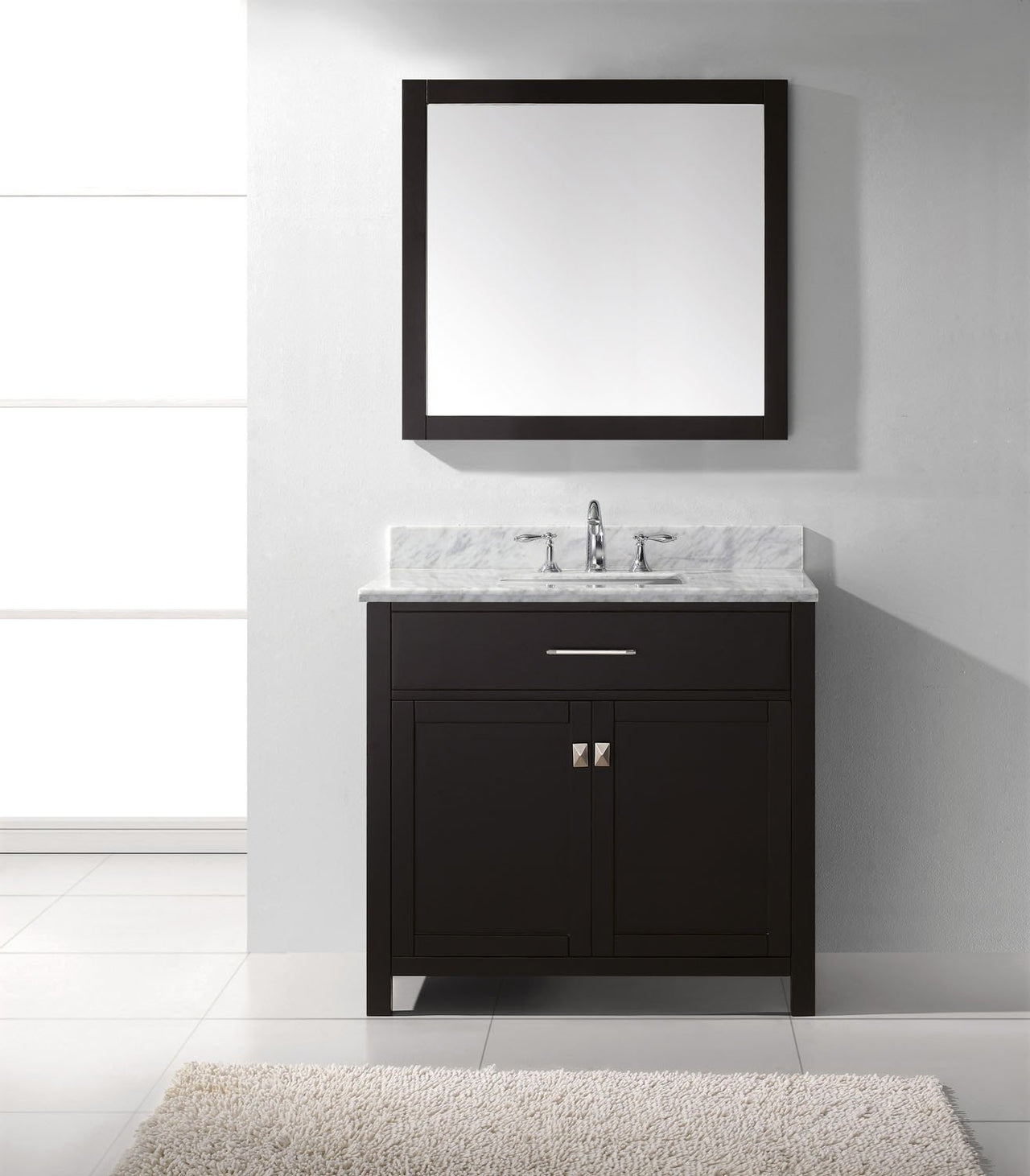 Virtu USA Caroline 36" Single Square Sink Espresso Top Vanity in Espresso with Mirror Vanity Virtu USA 