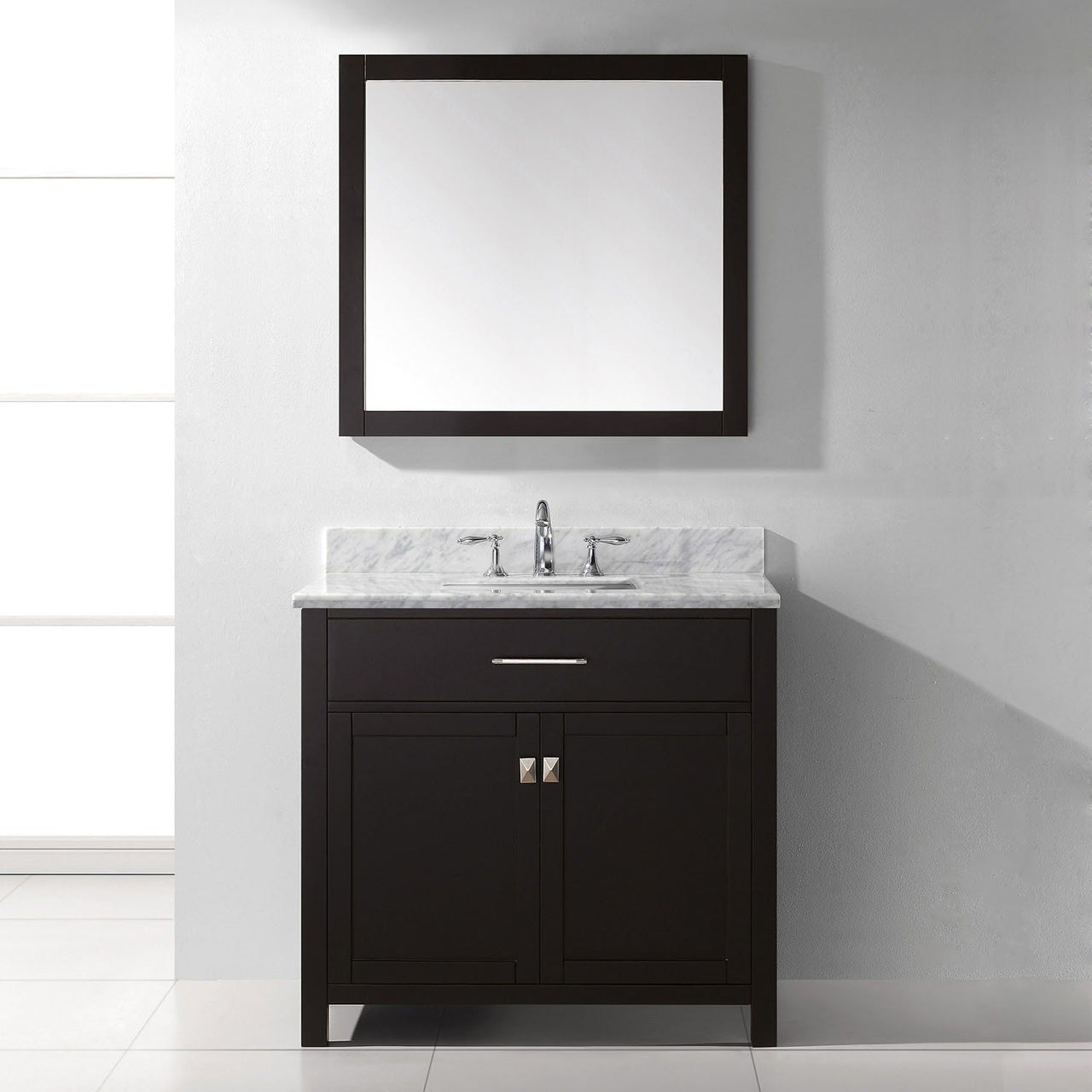 Virtu USA Caroline 36" Single Square Sink Espresso Top Vanity in Espresso with Mirror Vanity Virtu USA 
