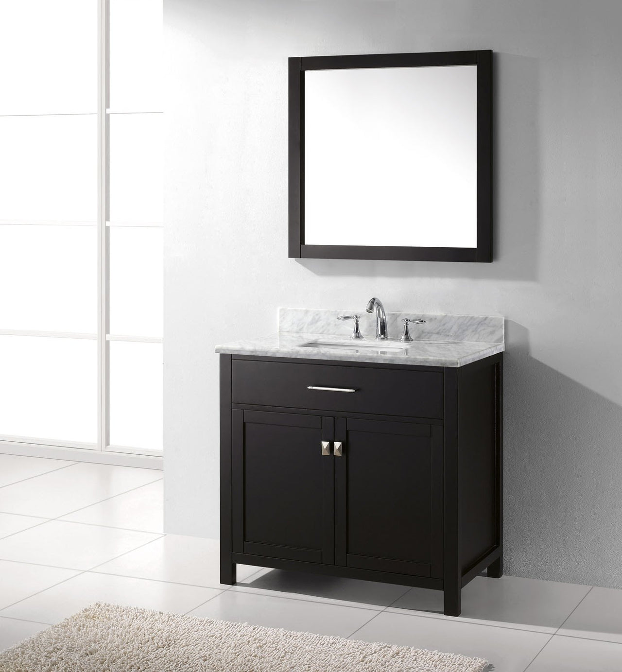 Virtu USA Caroline 36" Single Square Sink Espresso Top Vanity in Espresso with Mirror Vanity Virtu USA 