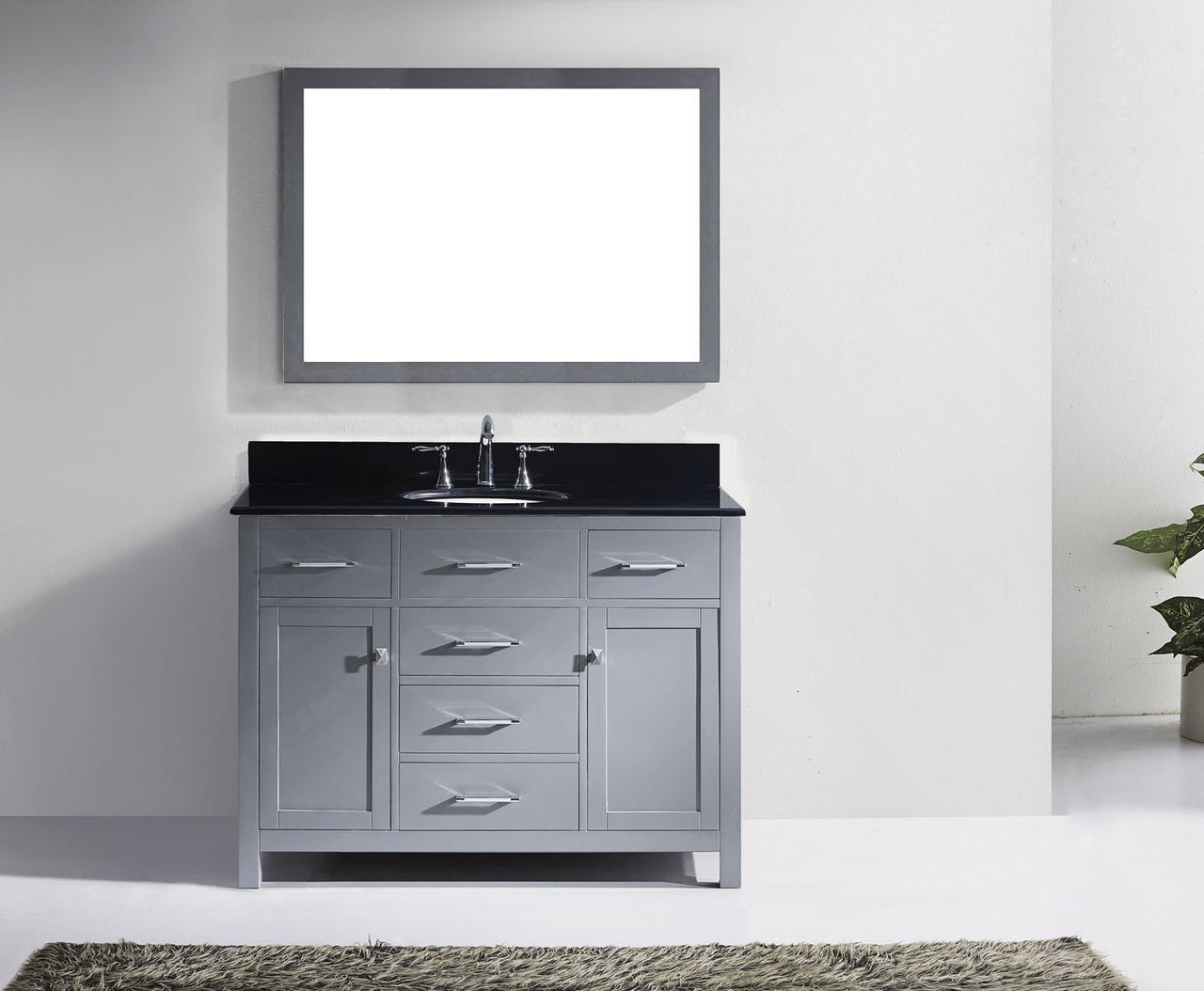 Virtu USA Caroline 48" Single Round Sink Grey Top Vanity in Grey with Mirror Vanity Virtu USA 