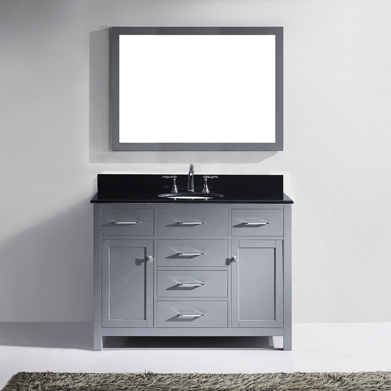 Virtu USA Caroline 48" Single Round Sink Grey Top Vanity in Grey with Mirror Vanity Virtu USA 