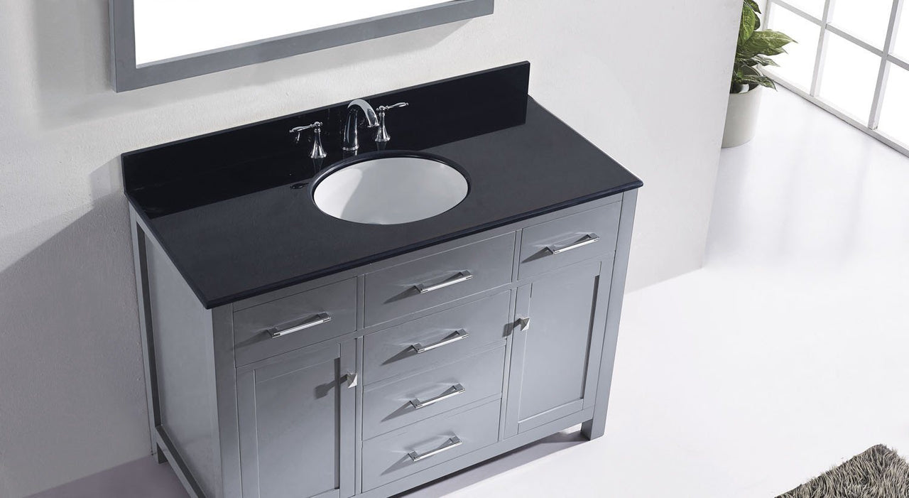 Virtu USA Caroline 48" Single Round Sink Grey Top Vanity in Grey with Mirror Vanity Virtu USA 