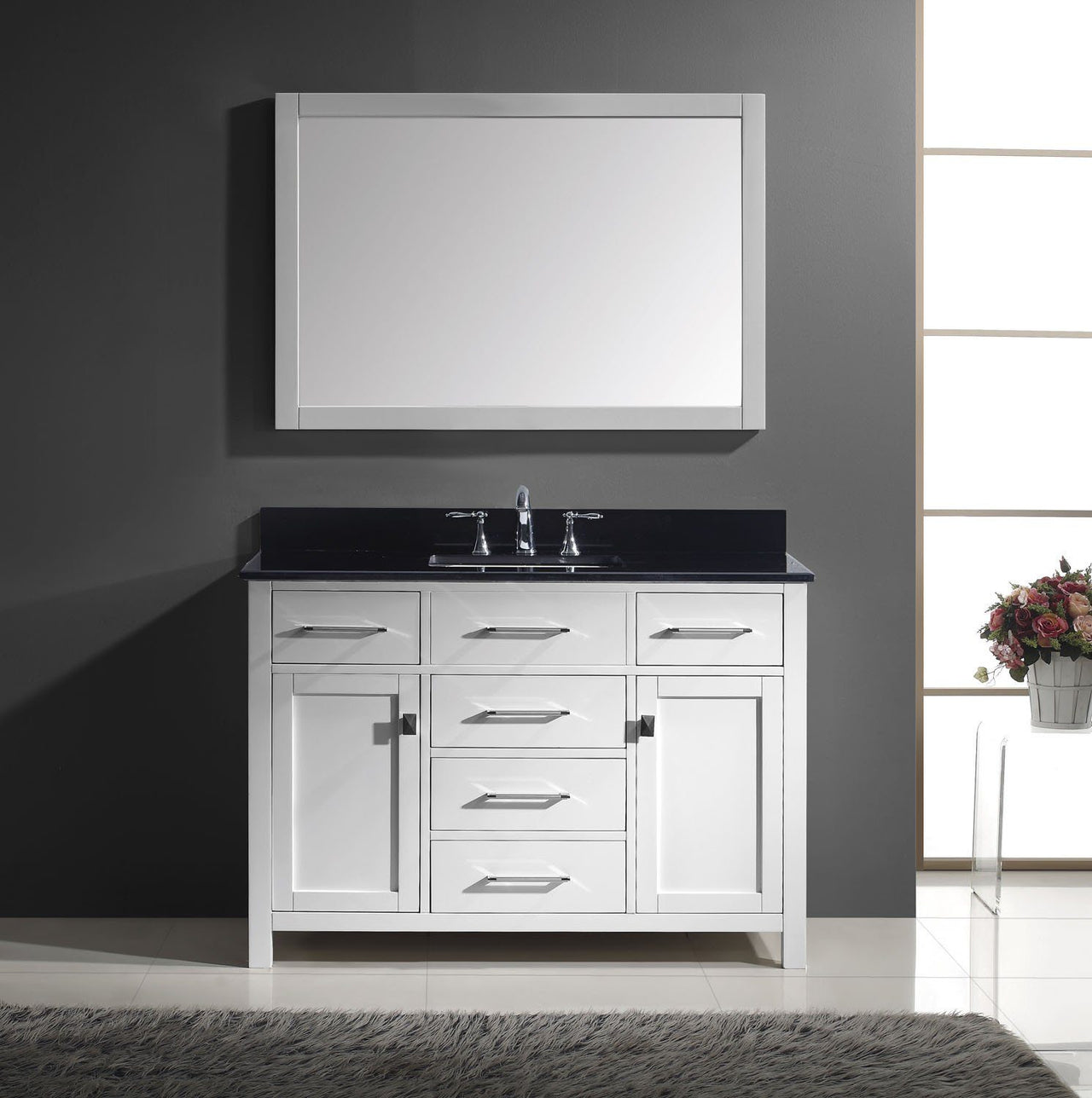 Virtu USA Caroline 48" Single Square Sink White Top Vanity in White with Mirror Vanity Virtu USA 