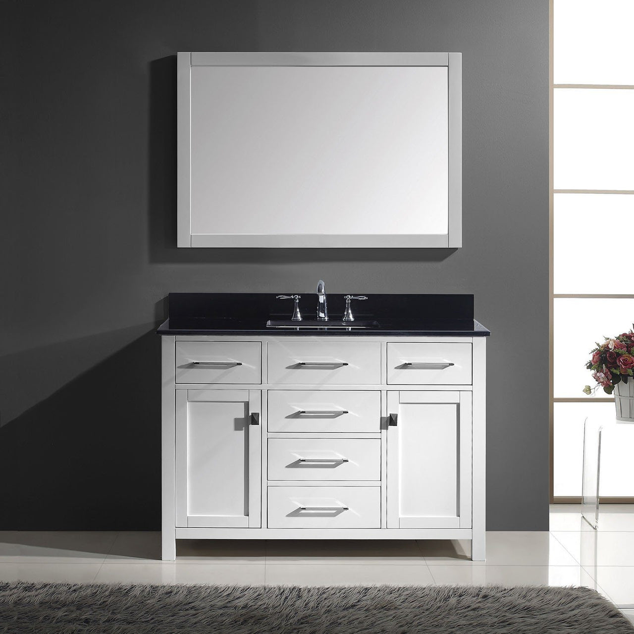 Virtu USA Caroline 48" Single Square Sink White Top Vanity in White with Mirror Vanity Virtu USA 