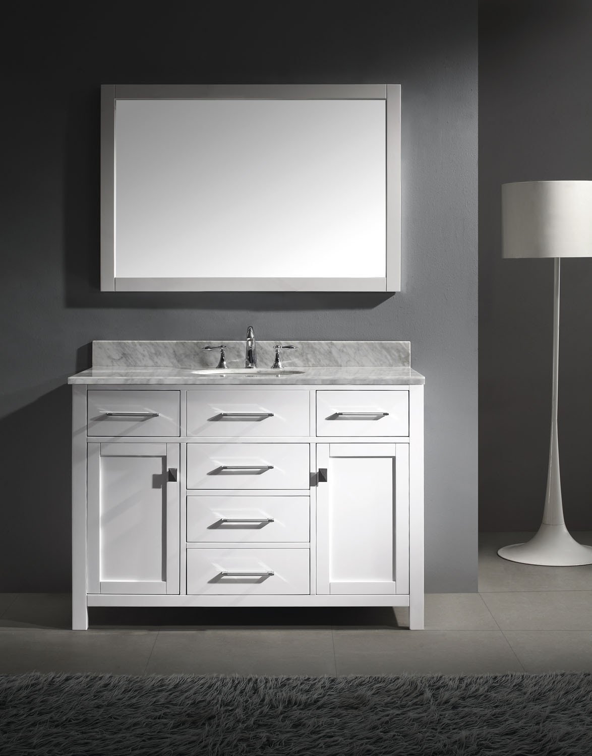 Virtu USA Caroline 48" Single Round Sink White Top Vanity in White with Mirror Vanity Virtu USA 