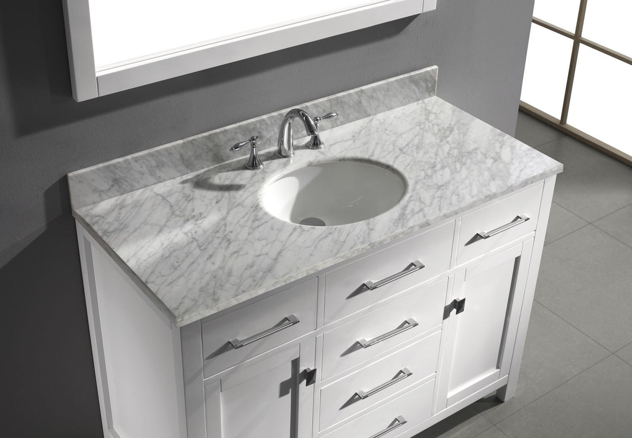 Virtu USA Caroline 48" Single Round Sink White Top Vanity in White with Mirror Vanity Virtu USA 