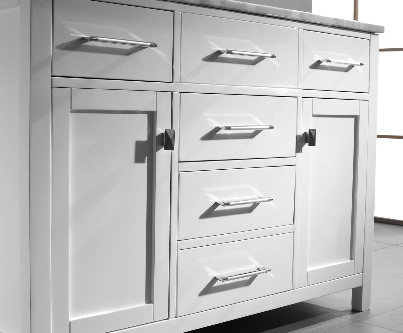 Virtu USA Caroline 48" Single Round Sink White Top Vanity in White with Mirror Vanity Virtu USA 