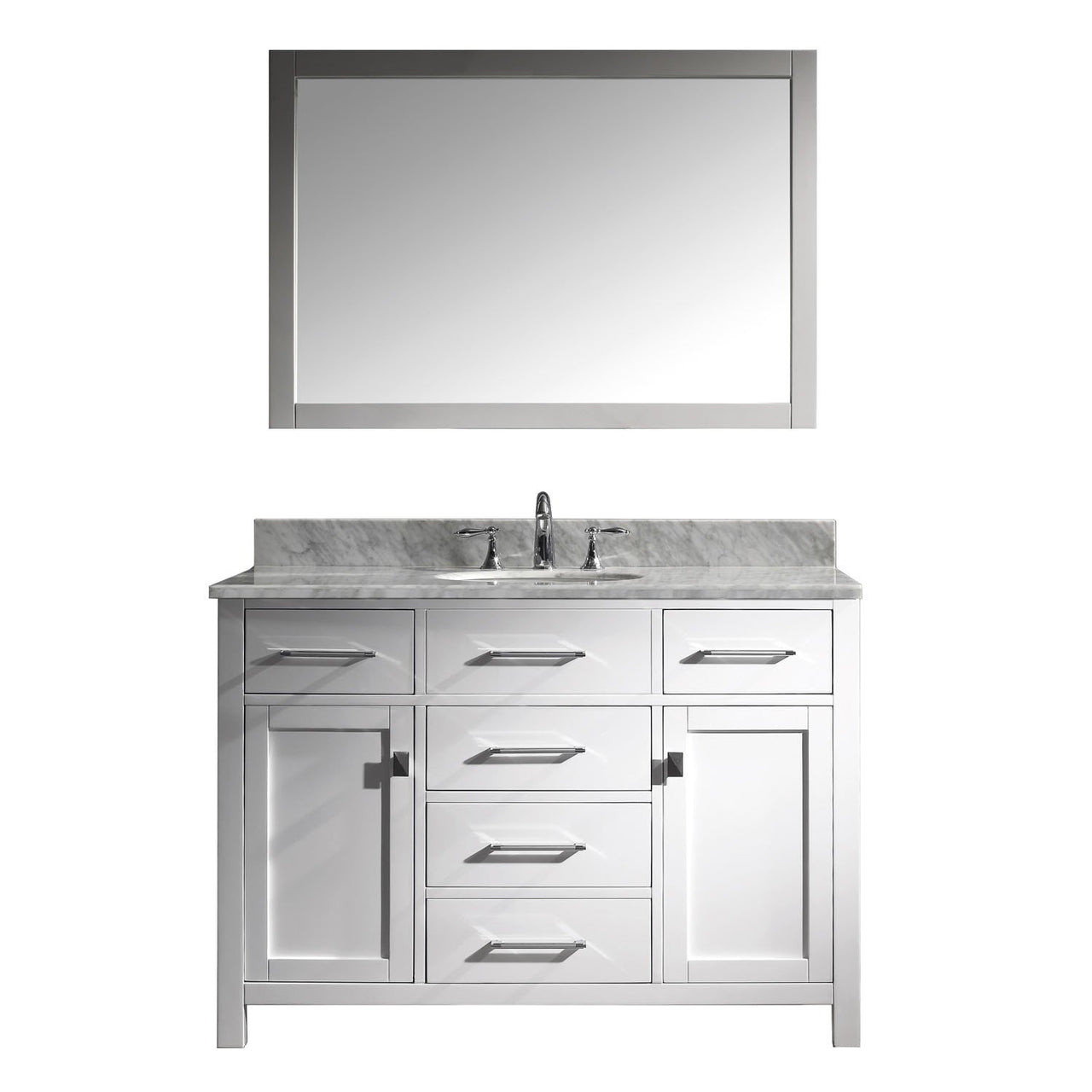 Virtu USA Caroline 48" Single Round Sink White Top Vanity in White with Mirror Vanity Virtu USA 