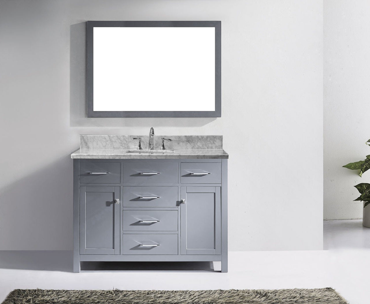 Virtu USA Caroline 48" Single Square Sink Grey Top Vanity in Grey with Mirror Vanity Virtu USA 