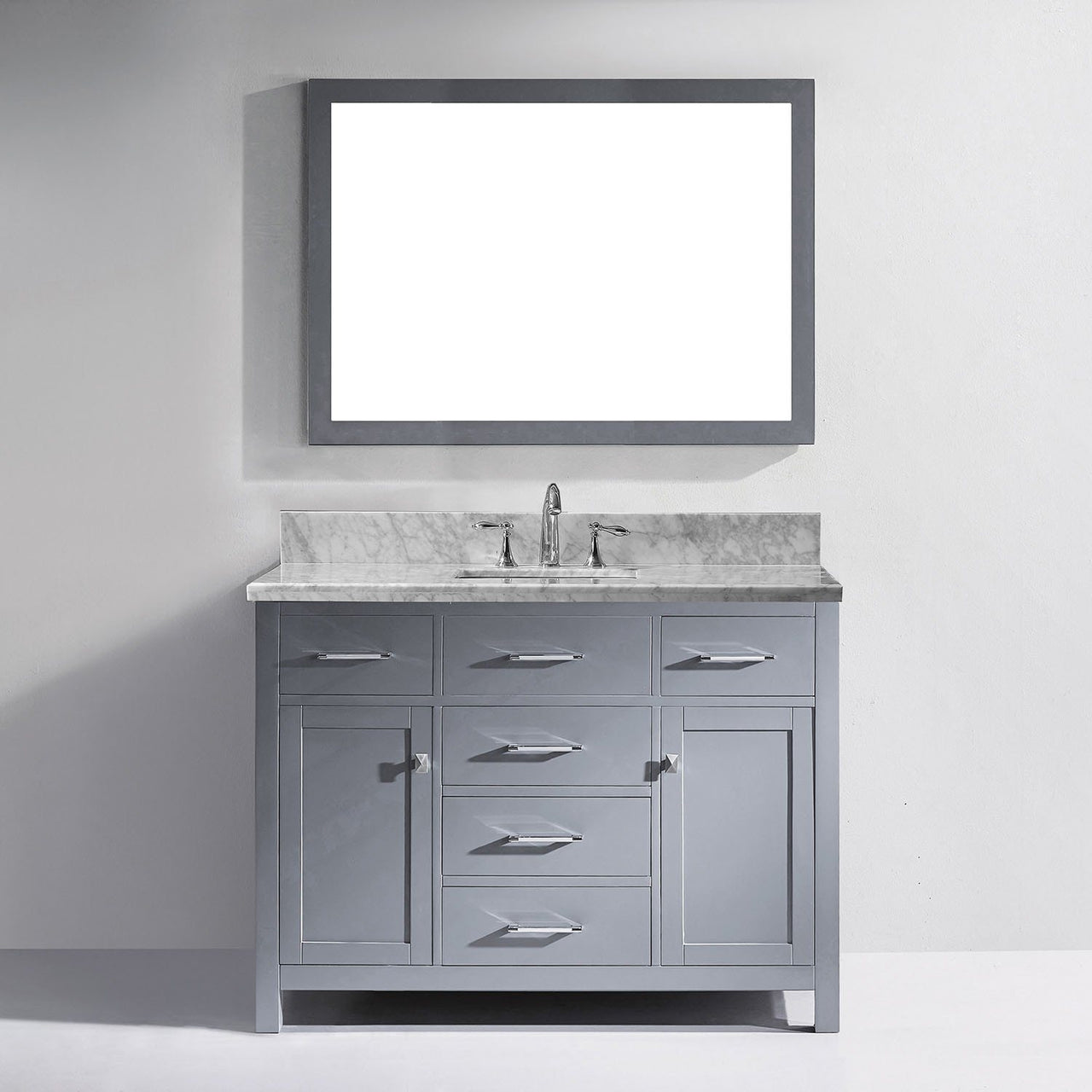 Virtu USA Caroline 48" Single Square Sink Grey Top Vanity in Grey with Mirror Vanity Virtu USA 