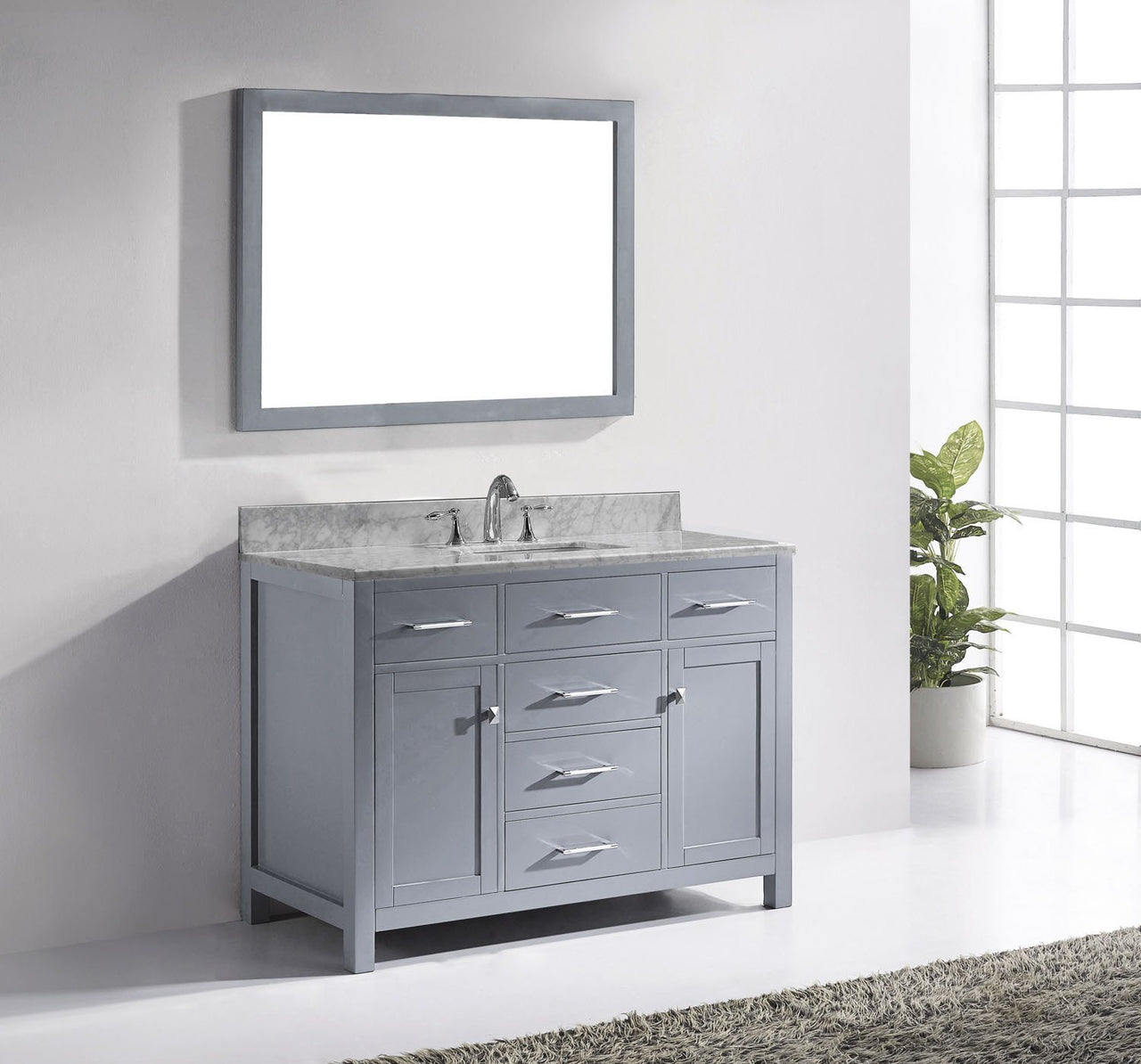 Virtu USA Caroline 48" Single Square Sink Grey Top Vanity in Grey with Mirror Vanity Virtu USA 