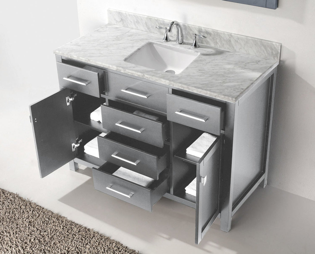 Virtu USA Caroline 48" Single Square Sink Grey Top Vanity in Grey with Mirror Vanity Virtu USA 