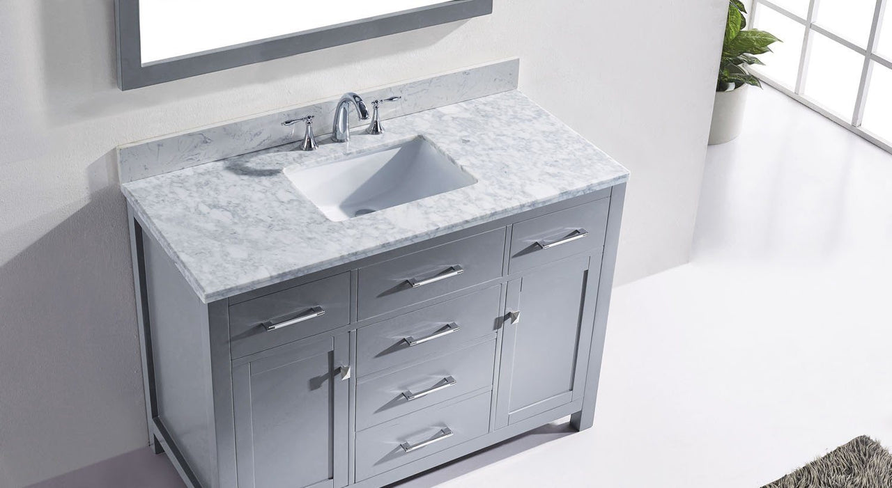 Virtu USA Caroline 48" Single Square Sink Grey Top Vanity in Grey with Mirror Vanity Virtu USA 