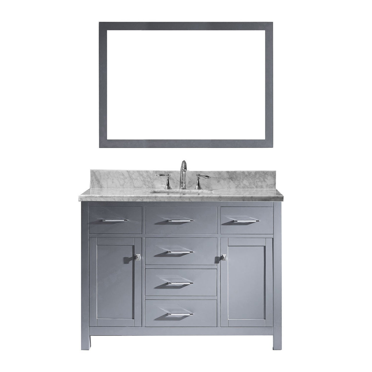 Virtu USA Caroline 48" Single Square Sink Grey Top Vanity in Grey with Mirror Vanity Virtu USA 