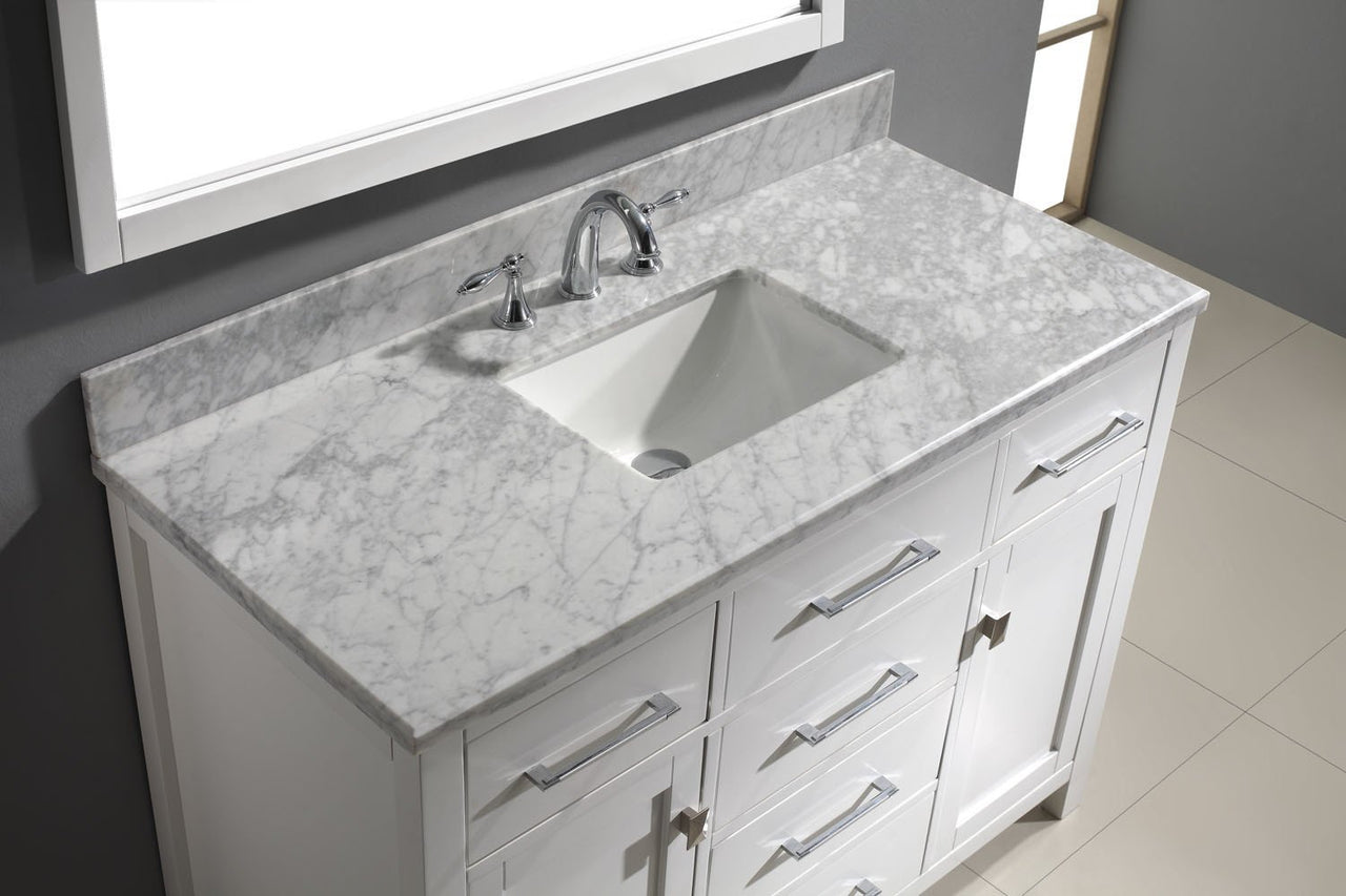 Virtu USA Caroline 48" Single Square Sink White Top Vanity in White with Mirror Vanity Virtu USA 