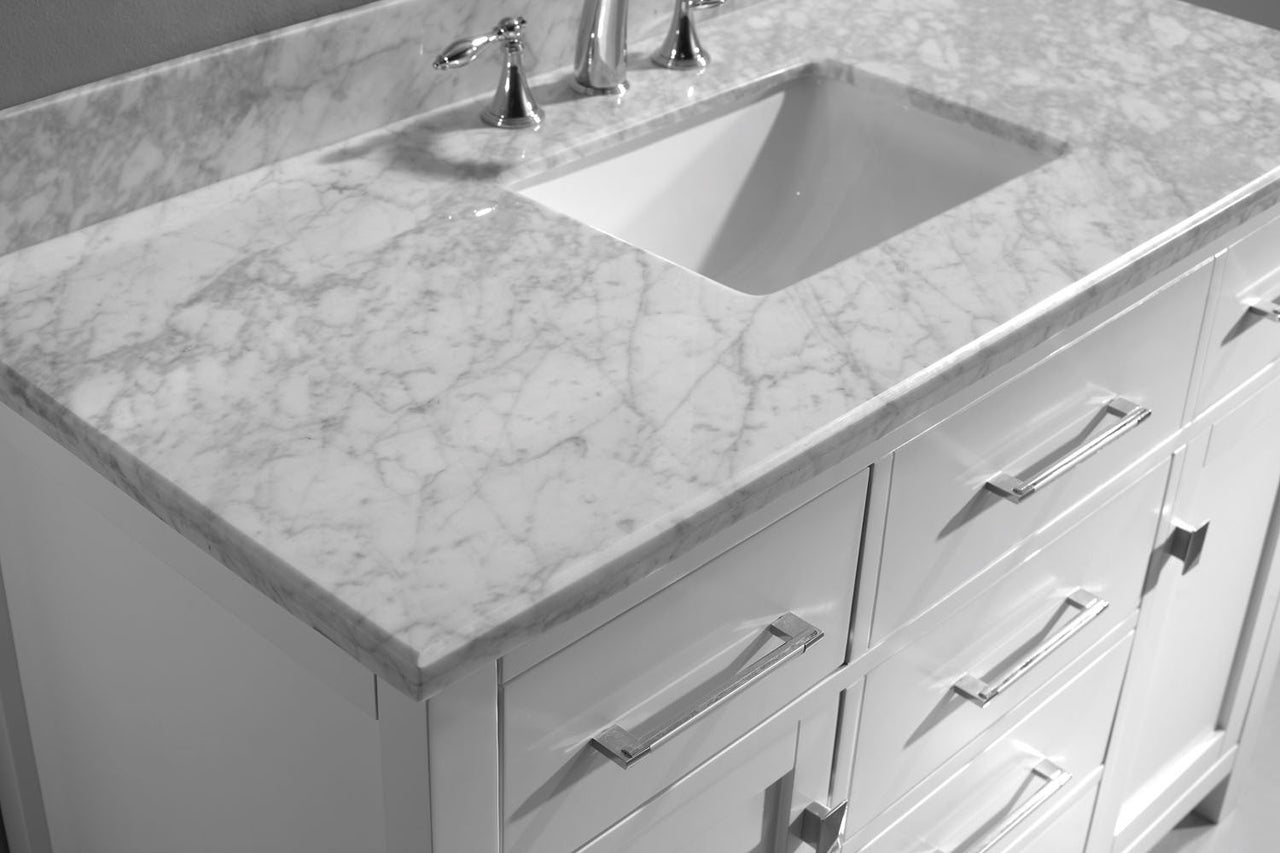 Virtu USA Caroline 48" Single Square Sink White Top Vanity in White with Mirror Vanity Virtu USA 